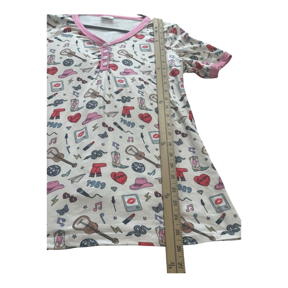 Shirley & Stone Taylor Swift Inspired Pajama Set Small Eras 1989 White Pink - Picture 11 of 16